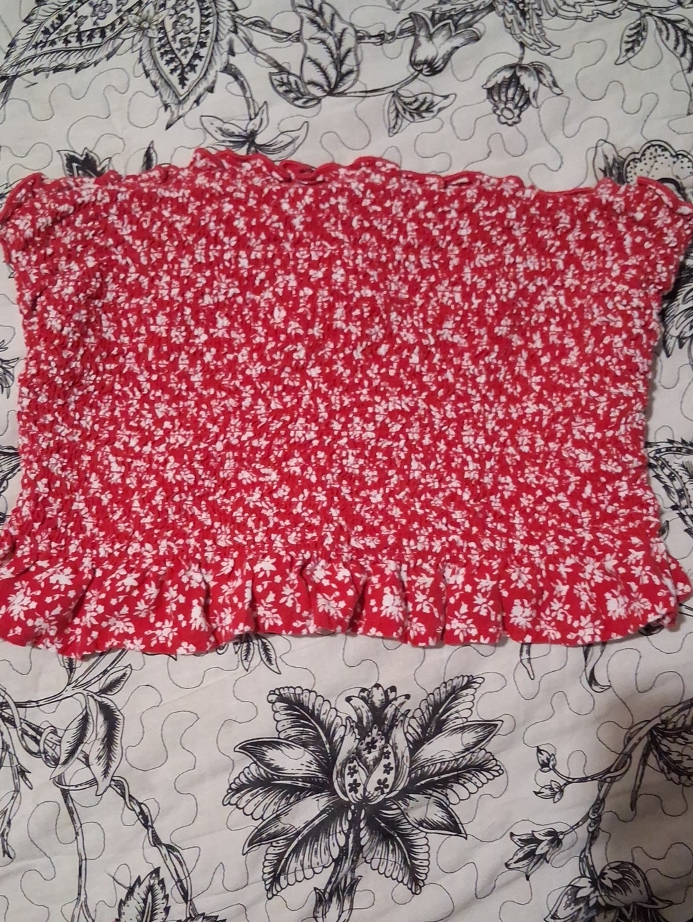 Red Floral Smocked Tube Top - Women's